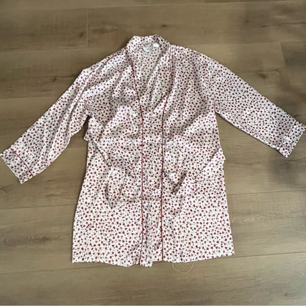Vintage Kathryn Short Robe‎ Women M Satin Cupid Hearts Love Red White Valentines - Picture 10 of 13